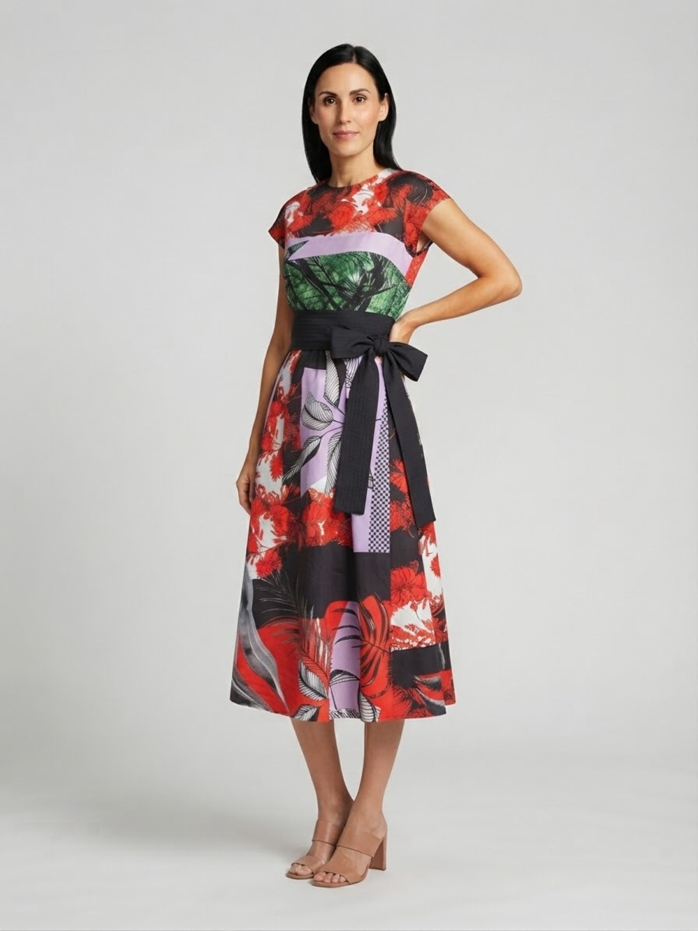 Clover Canyon Mixed Print Floral Abstract Midi Dress Size XS Like New